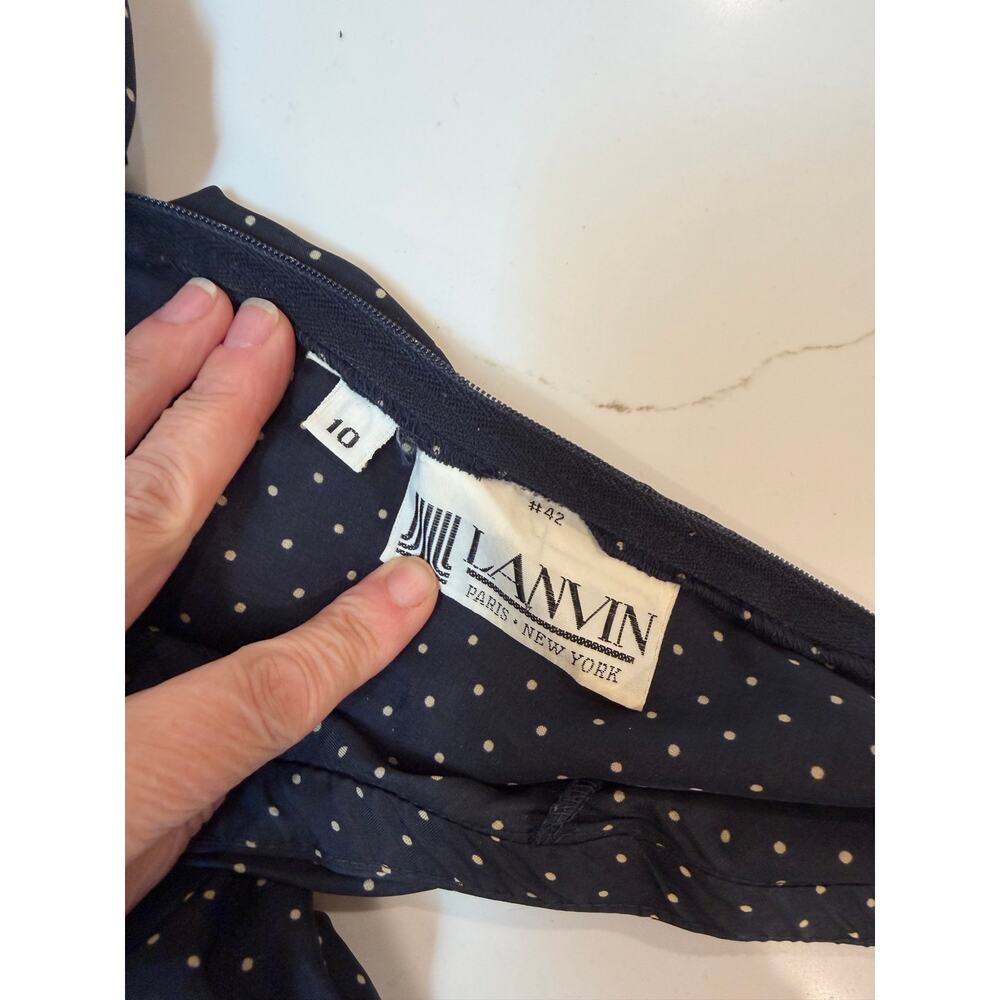 Vtg LANVIN womens navy white polka dot blouse 10 back zip classic old money - Picture 4 of 8